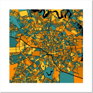 Bucharest Map Pattern in Orange & Teal Posters and Art